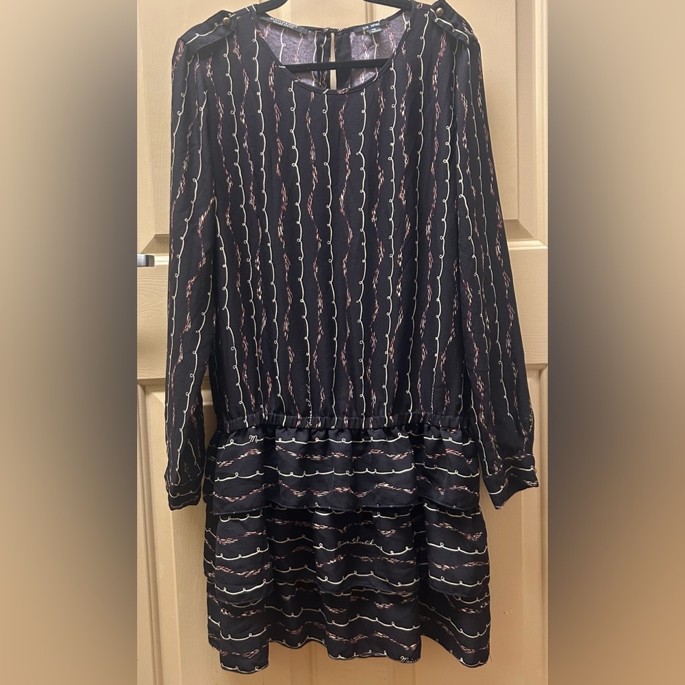 Scotch & Soda Club Voyage Navy, Red, White Patterned Long Sleeve Ruffle Dress